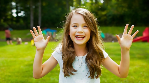 a young girl with a white shirt that says quot im a quot on it