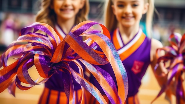 Young girls are doing rhythmic gymnastics in colorful clothes