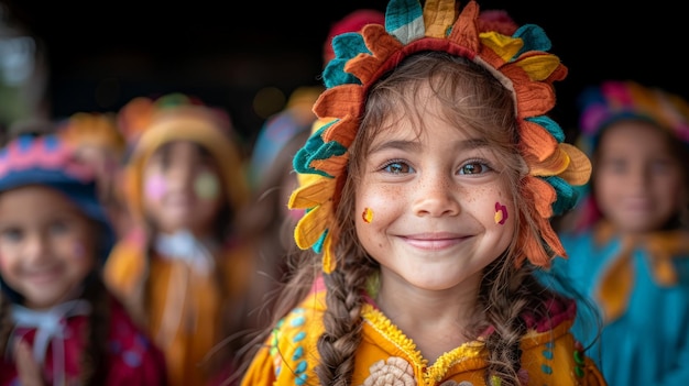 Young Girls in Colorful Headdresses