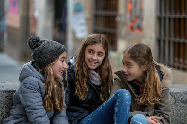 Young Girls Enjoying Time Together in Urban Madrid