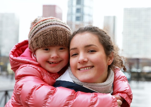 Young girls having fun in the city