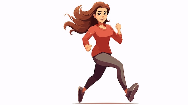 Young Good Looking Woman Doing Run Pose Cartoon Vector Illustration