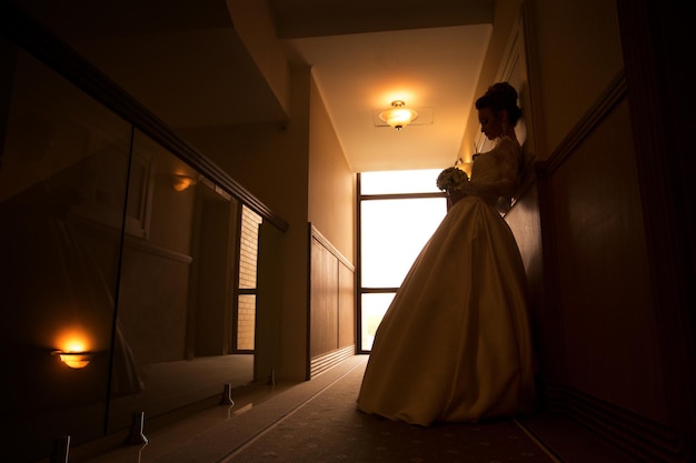 Young gorgeous bride in wedding dress