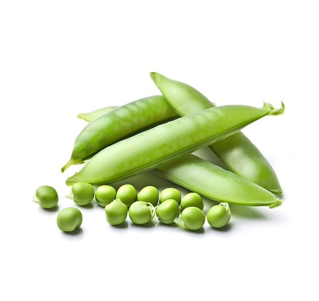 Young green peas on a white background