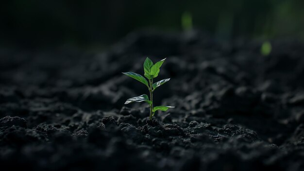 Young Green Plant Sprouting from Dark Soil Symbolizing Growth and New Beginnings