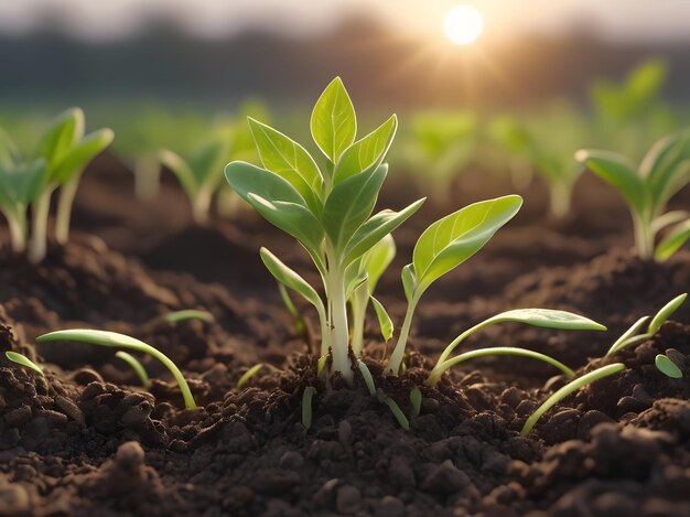 Young Green Plant Sprouting at Sunrise Growth and Renewal Concept Generative AI