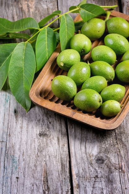 Young green walnuts