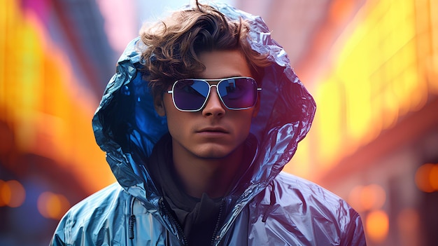 a young guy in a luxury jacket with luxury glasses