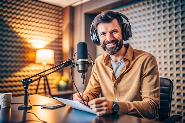 An young guy in the podcast studio