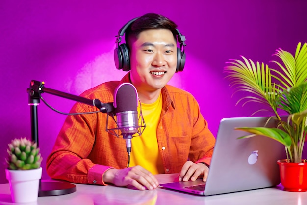 An young guy in the podcast studio