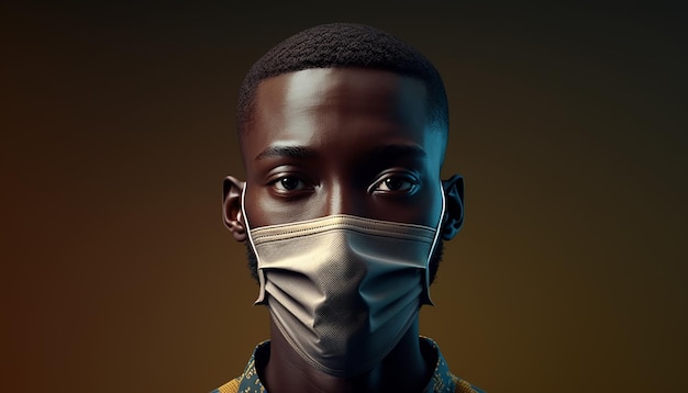 Young handsome african nigerian man wore face mask illustration generative ai