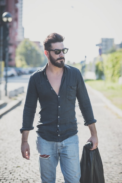 young handsome attractive bearded model man