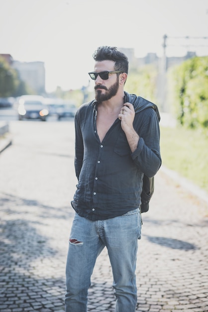 young handsome attractive bearded model man