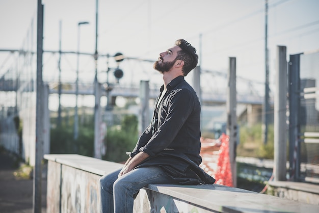 young handsome attractive bearded model man