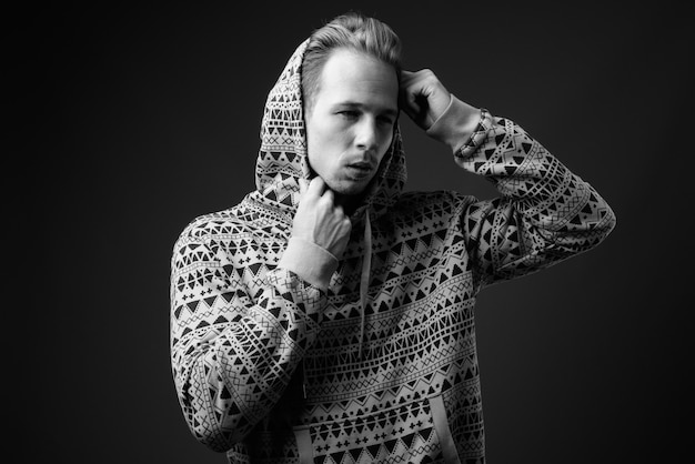 young handsome man in black and white