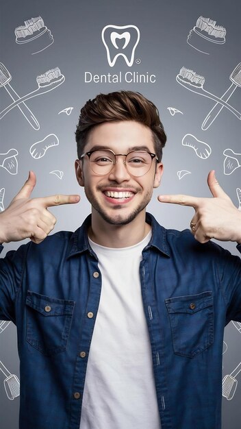 Photo young handsome man wearing casual clothes and glasses smiling cheerful showing and pointing with fi