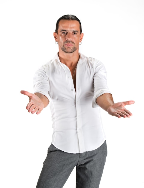 Young handsome man in white shirt