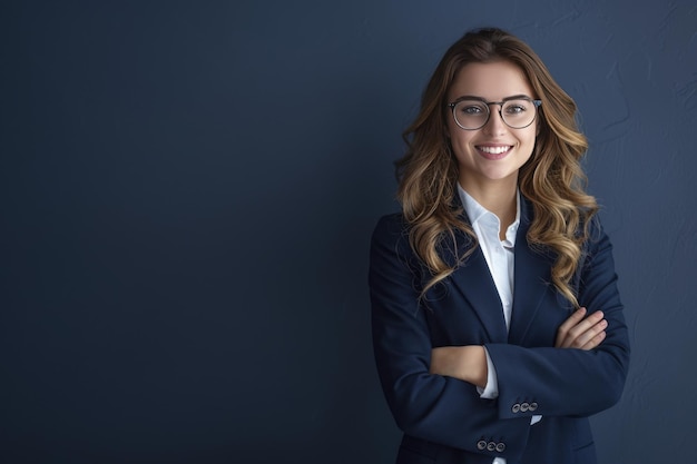 Photo a young handsome smiling businesswoman feeling confident