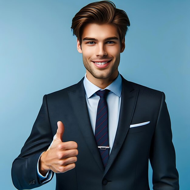 Young happy businessman with thumb up