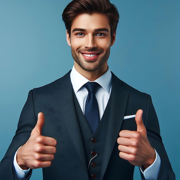 Young happy businessman with thumb up