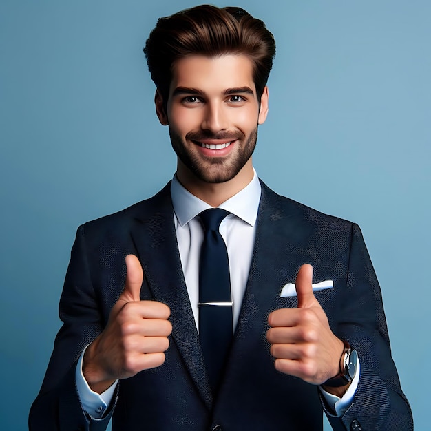 Young happy businessman with thumb up