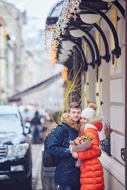 Young happy couple in love outdoors