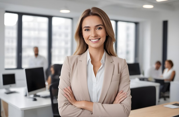 young happy pretty smiling professional business woman happy confident positive female entrepreneur