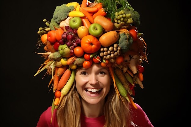 Young and happy woman eating salad with organic vegetables at the table on a light background