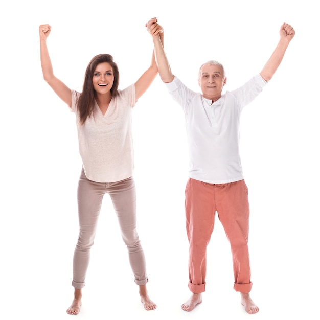 Young happy woman and her elderly father