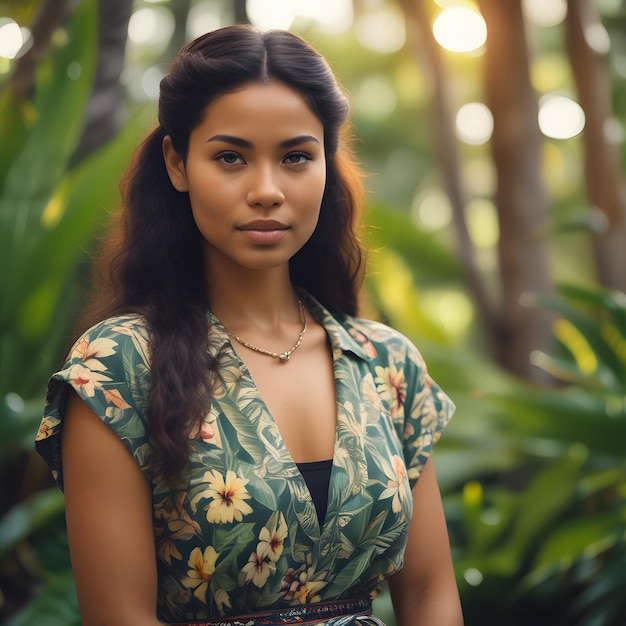 a young Hawaiian woman in a flowered top