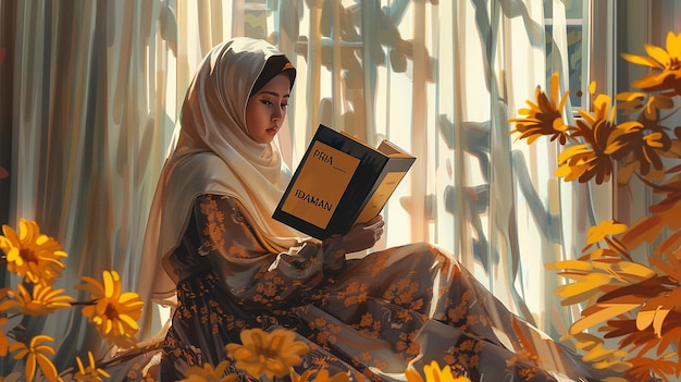 Young Hijabi Woman Reading Book