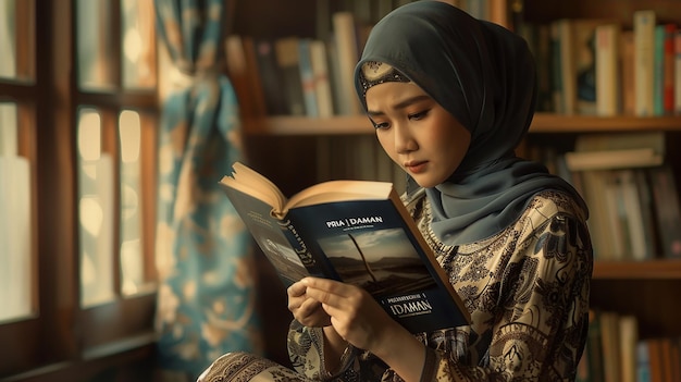 Young Hijabi Woman Reading Book