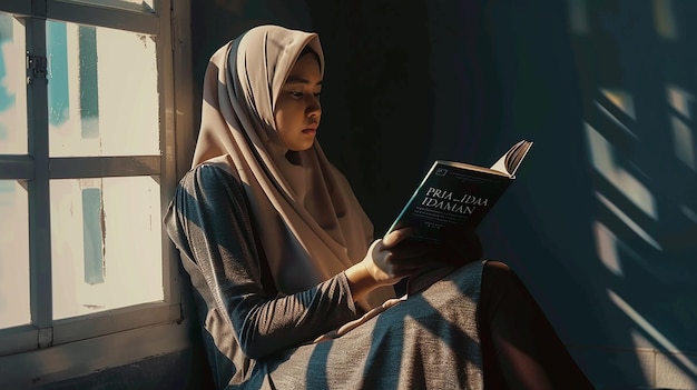 Young Hijabi Woman Reading Book