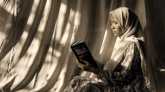 Young Hijabi Woman Reading Book