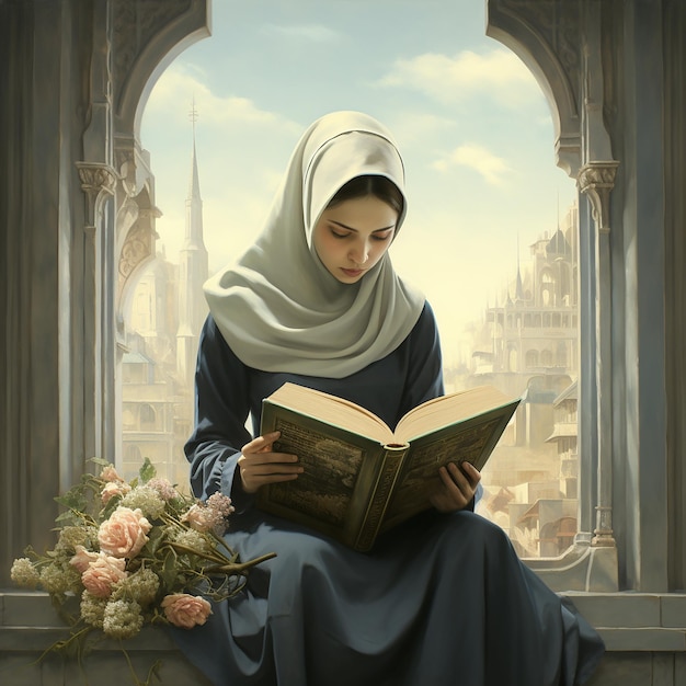 Young Hijabi Woman Reading Book