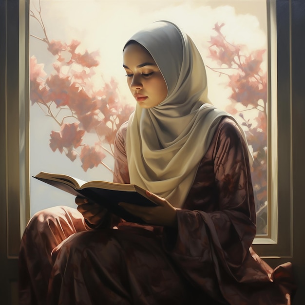 Young Hijabi Woman Reading Book