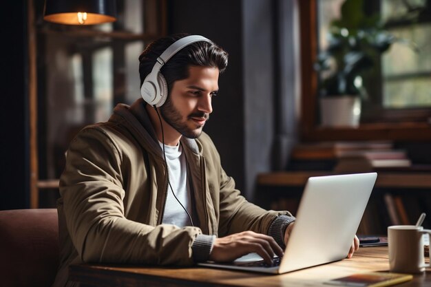 Young Hispanic Man in Headphones Sitting Generative Ai