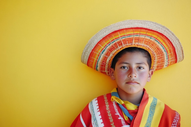 Photo young hispanic man in traditional attire against colorful background