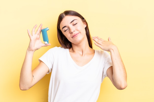 young hispanic woman feeling stressed, anxious, tired and frustrated. asthma concept