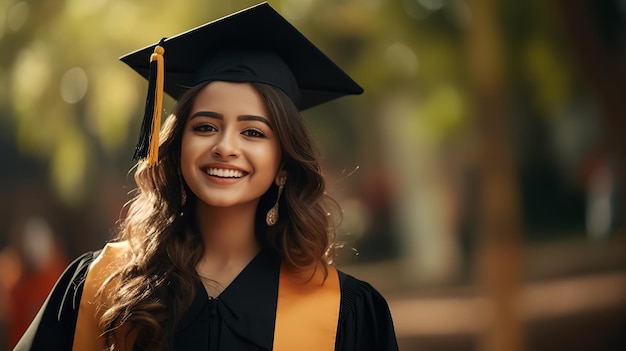 Young Indian adult achievement graduation gown toothy smile