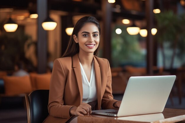 Young indian businesswoman or corporate employee using laptop