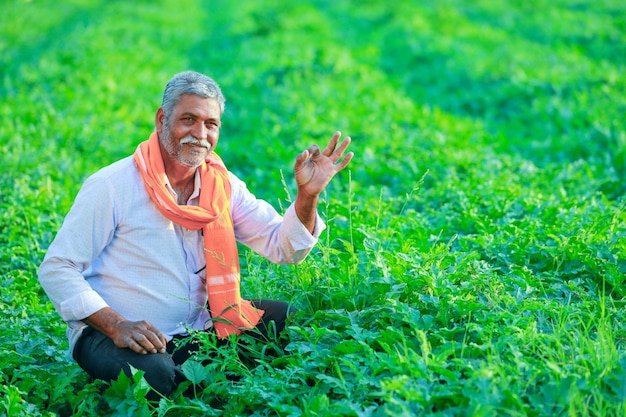 Young indian farmer at field