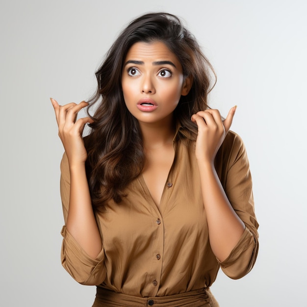 A Young Indian Lady Asking Why on Isolated White background