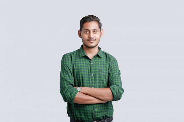 young indian man Standing over white