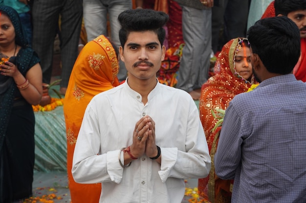 Young Indian Teenager Boy Celebrating chhath pooja Festival