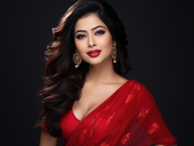 young indian woman in a red saree