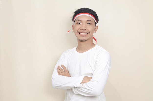 Young Indonesian men celebrate independence day with happy expressions