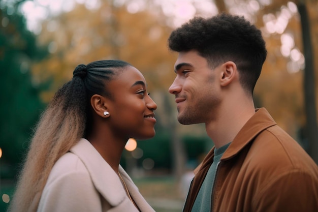 Young interracial couple in the park AI generated