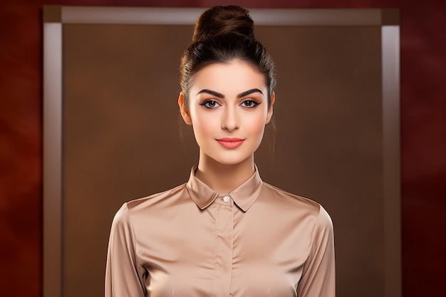 Young Iranian beauty lady brown hair with makeup style on face