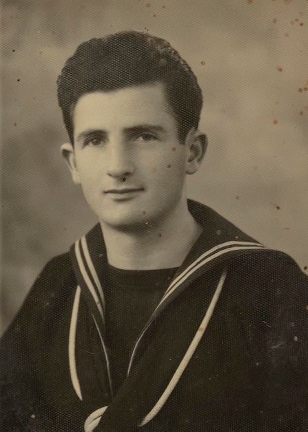 Young Italian soldier sailor closeup portrait in the 50s